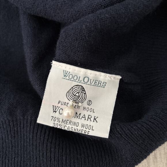 WOOLOVERS Jumper Womens Sz XL Blue Cashmere Merino Wool Collared Pearl Button - Picture 9 of 9